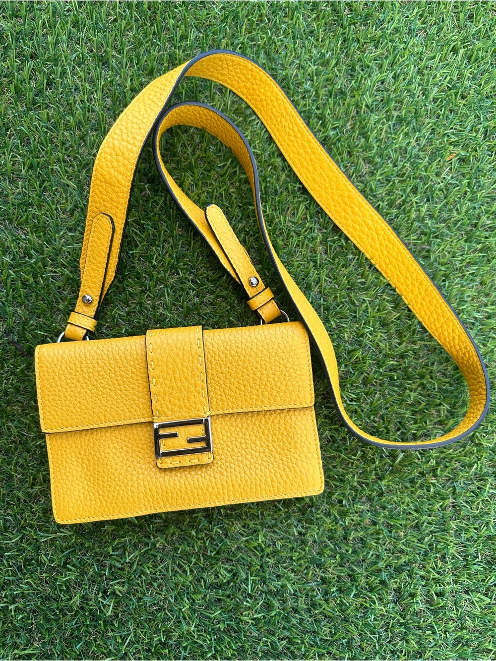Fendi Yellow Selleria Convertible Baguette pouch